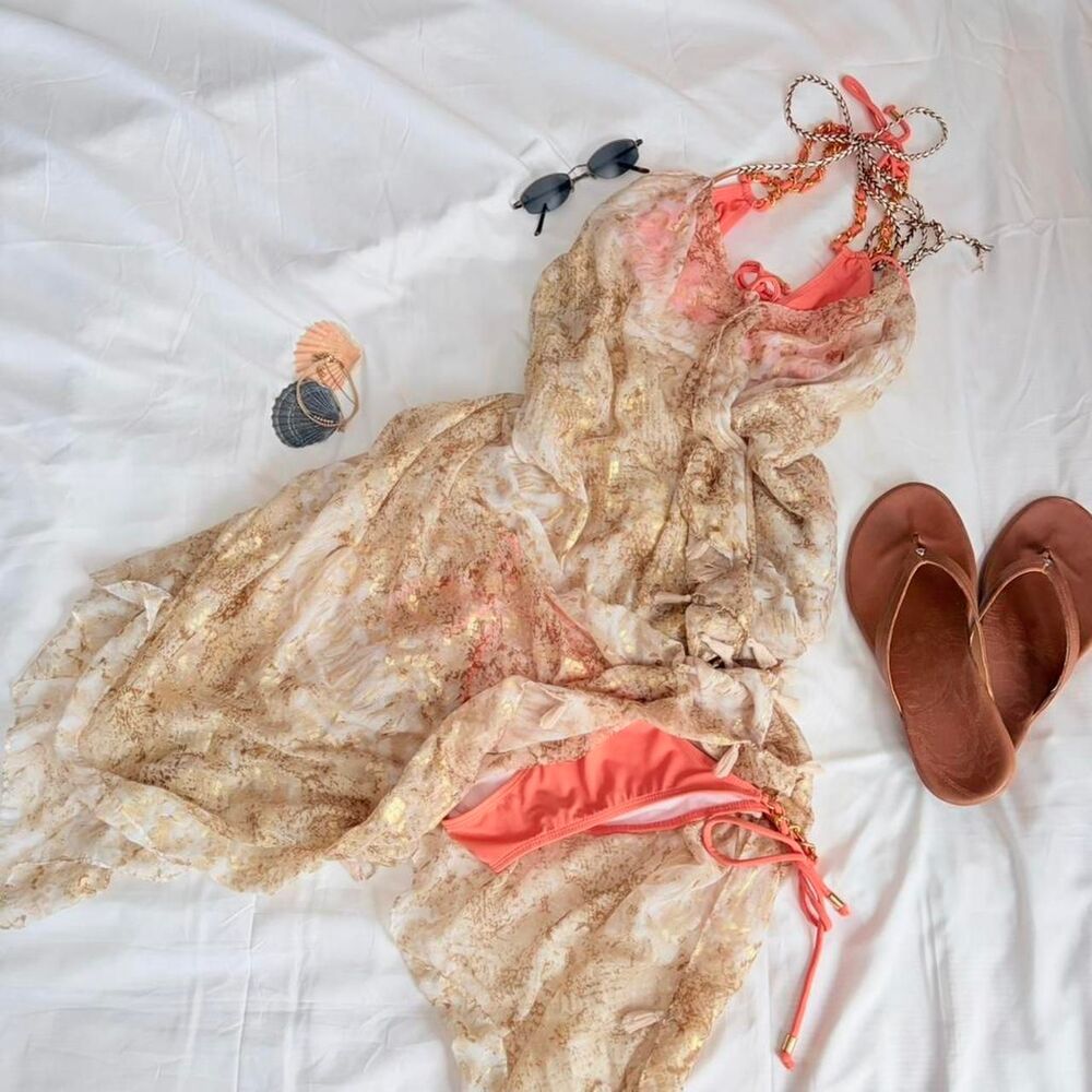 pool to party | cream + gold snakeskin print halter coverup - Picture 2 of 7